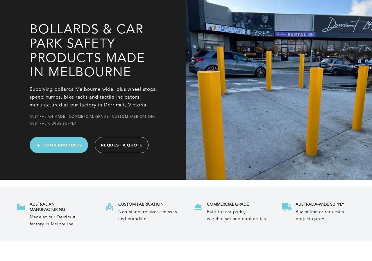 CALX Group website homepage, a Melbourne manufacturer of bollards and car park safety products